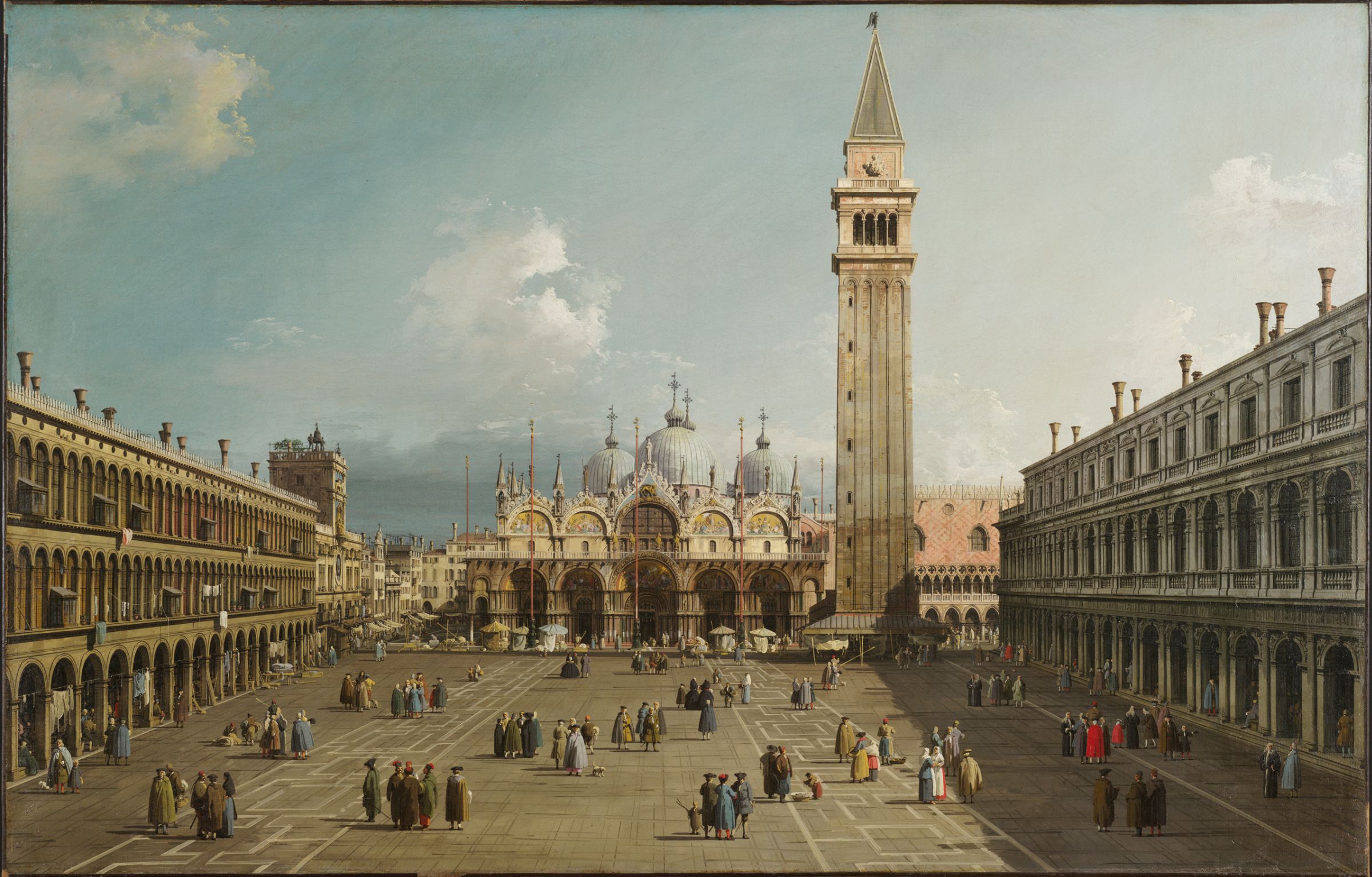 Piazza San Marco, Venice, c. 1730-1734, por Giovanni Antonio Canal (Canaletto). Óleo sobre tela, 76.2 x 118.8 cm. Harvard Art Museums/ Fogg Museum, Bequest of Grenville L. Winthrop.