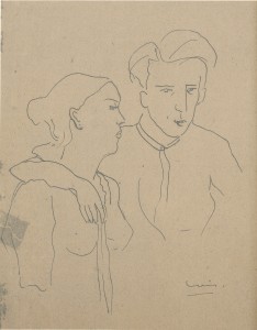 Sem título (Tarsila e Luís), 1945, por Luís Martins. Nanquim s/ papel, 27.5 x 20.3 cm. Coleção particular da família Luís Martins.
