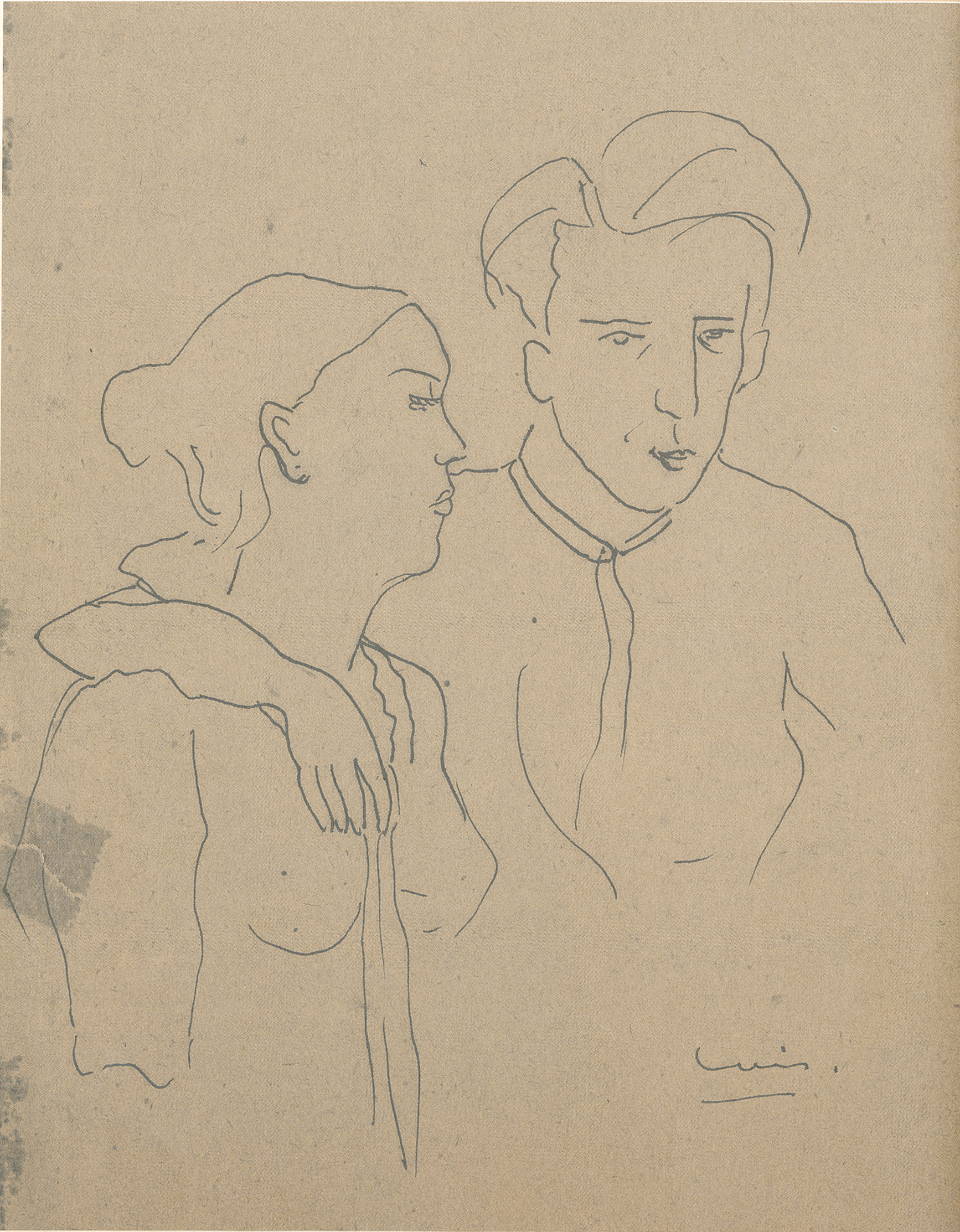 Sem título (Tarsila e Luís), 1945, por Luís Martins. Nanquim s/ papel, 27.5 x 20.3 cm. Coleção particular da família Luís Martins.
