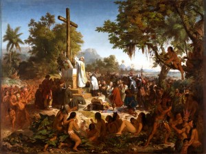 A primeira missa no Brasil, 1860, por Victor Meirelles. Óleo sobre tela, 268 x 356 cm. Museu Nacional de Belas Artes