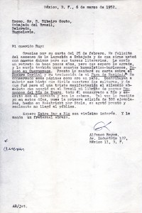Carta datiloscrita de Alfonso Reyes