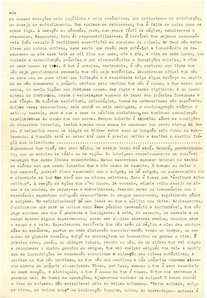 Carta de Otto Lara Resende a Hélio Pellegrino, 1º de junho de 1957. Arquivo Otto Lara Resende / Acervo IMS