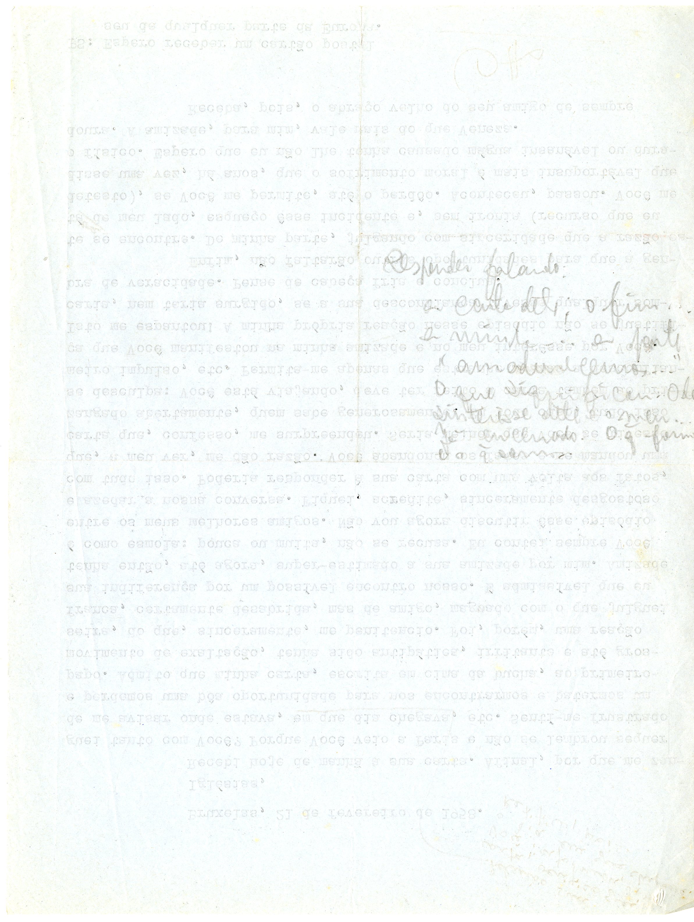 Carta de Otto Lara Resende a Francisco Iglésias, 21 de fevereiro de 1958. Arquivo Otto Lara Resende / Acervo IMS