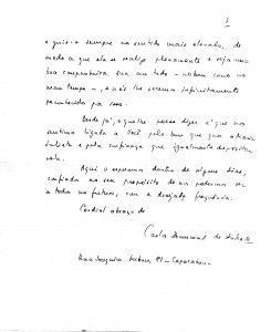 Carta de Carlos Drummond de Andrade a Manuel Graña Etcheverry, 3 de outubro de 1949. Arquivo pessoal Pedro Augusto Graña Drummond