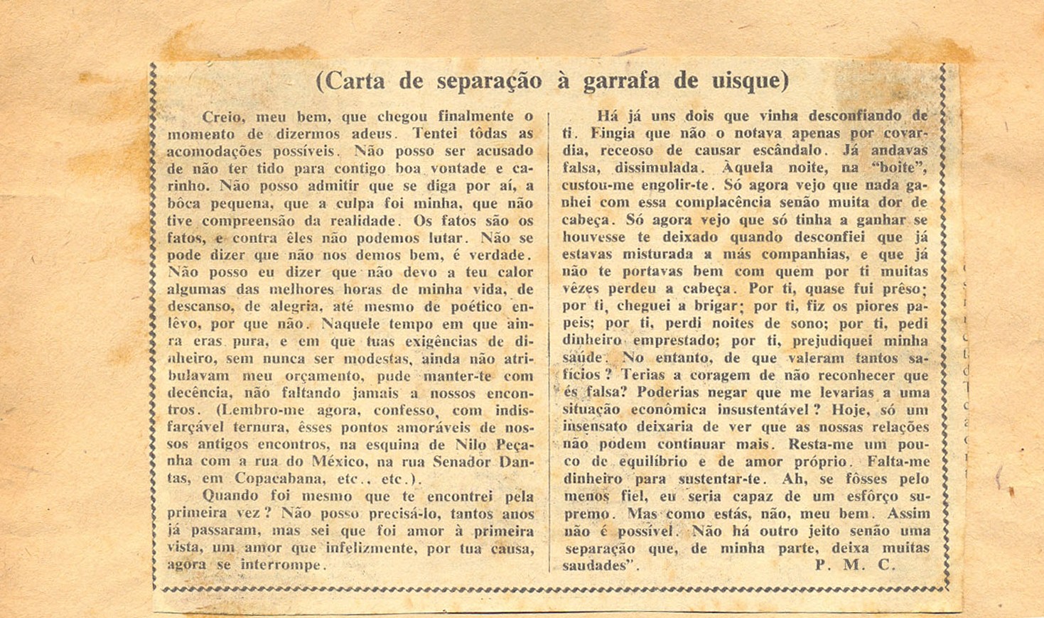 Crônica de Paulo Mendes Campos publicada no Diário Carioca, Rio de Janeiro, 29/10/1953. Arquivo Paulo Mendes Campos / Acervo IMS