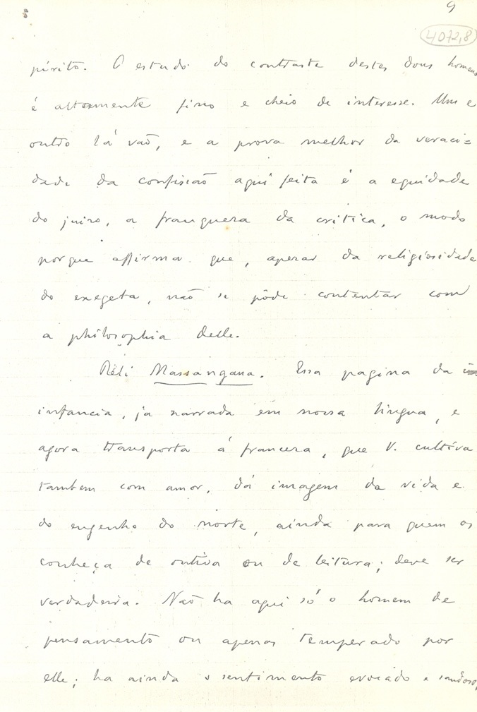 Carta de Machado de Assis a Joaquim Nabuco, 19 de agosto de 1906. Fundação Joaquim Nabuco