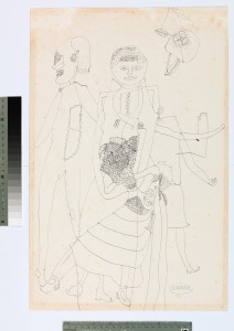 Sem título, 1948, por Emygdio de Barros. Nanquim e bico de pena sobre papel, 47.5 x 31.2 cm. Museu de Imagens do Inconsciente