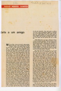 Crônica de Paulo Mendes Campos publicada em Manchete, Rio de Janeiro, 15/08/1959. Arquivo Paulo Mendes Campos / Acervo IMS