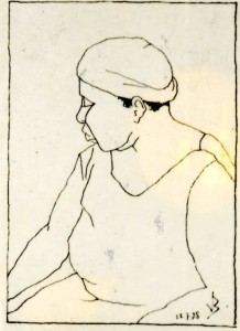 Retrato de Irene, empregada de Manuel Bandeira, homenageada no poema de mesmo nome, 1928, por Joanita [Blank] van Ittersum. Nanquim. Reproduzido no jornal O Pif Paf, ano XIII, n. 20