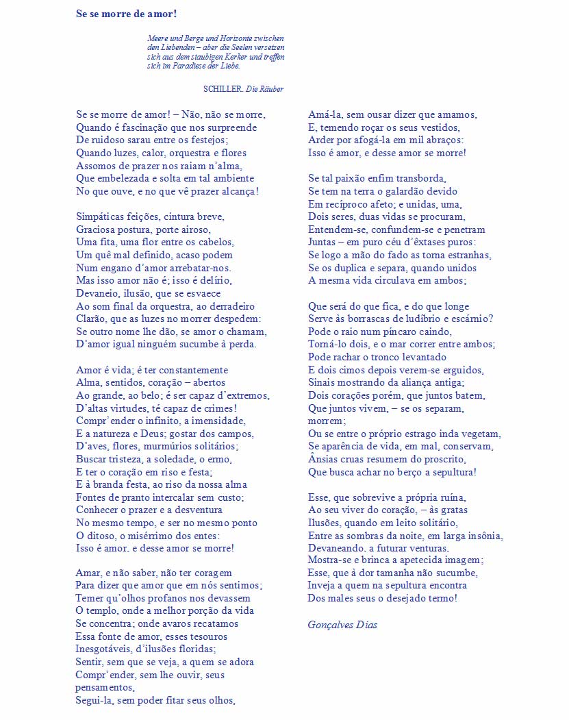 "Se se morre de amor", poema de Gonçalves Dias (Reprodução)