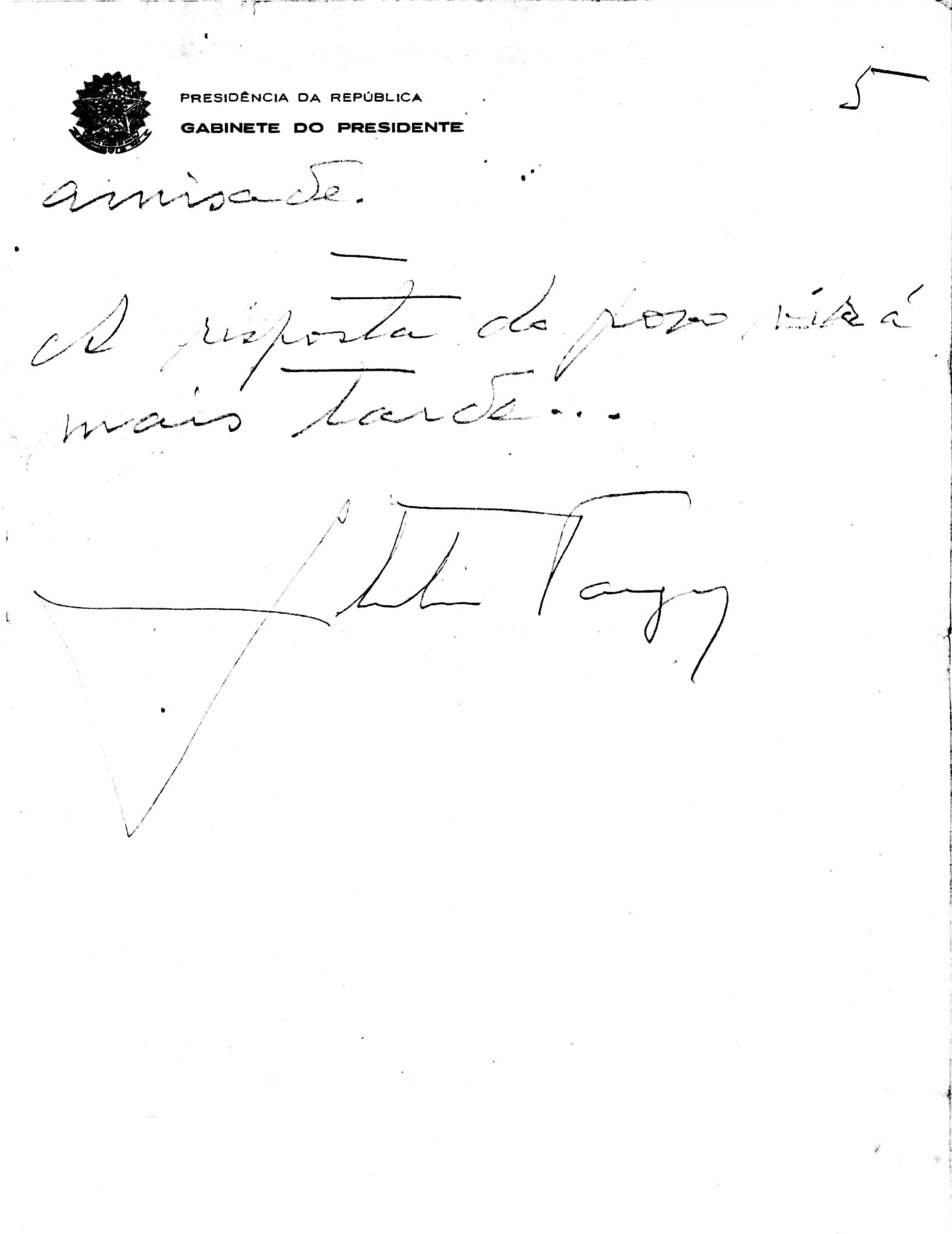 Carta manuscrita de Getúlio Vargas, agosto de 1954. Arquivo Getúlio Vargas/ Fundação Getúlio Vargas - CPDOC