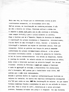 Carta datiloscrita de Getúlio Vargas, 24 de agosto de 1954. Arquivo Getúlio Vargas/ Fundação Getúlio Vargas - CPDOC