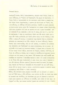 Carta de Cecília Thompson, 10 de dezembro de 1972. Arquivo Decio de Almeida Prado/ Acervo IMS
