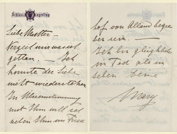 Carta de Maria de Vetsera à mãe. Biblioteca Nacional Austríaca