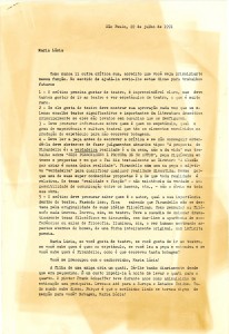Carta de Paulo Autran a Maria Lúcia Pereira, 22 de julho de 1991. Arquivo Paulo Autran/ Acervo IMS