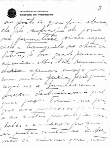 Carta manuscrita de Getúlio Vargas, agosto de 1954. Arquivo Getúlio Vargas/ Fundação Getúlio Vargas - CPDOC