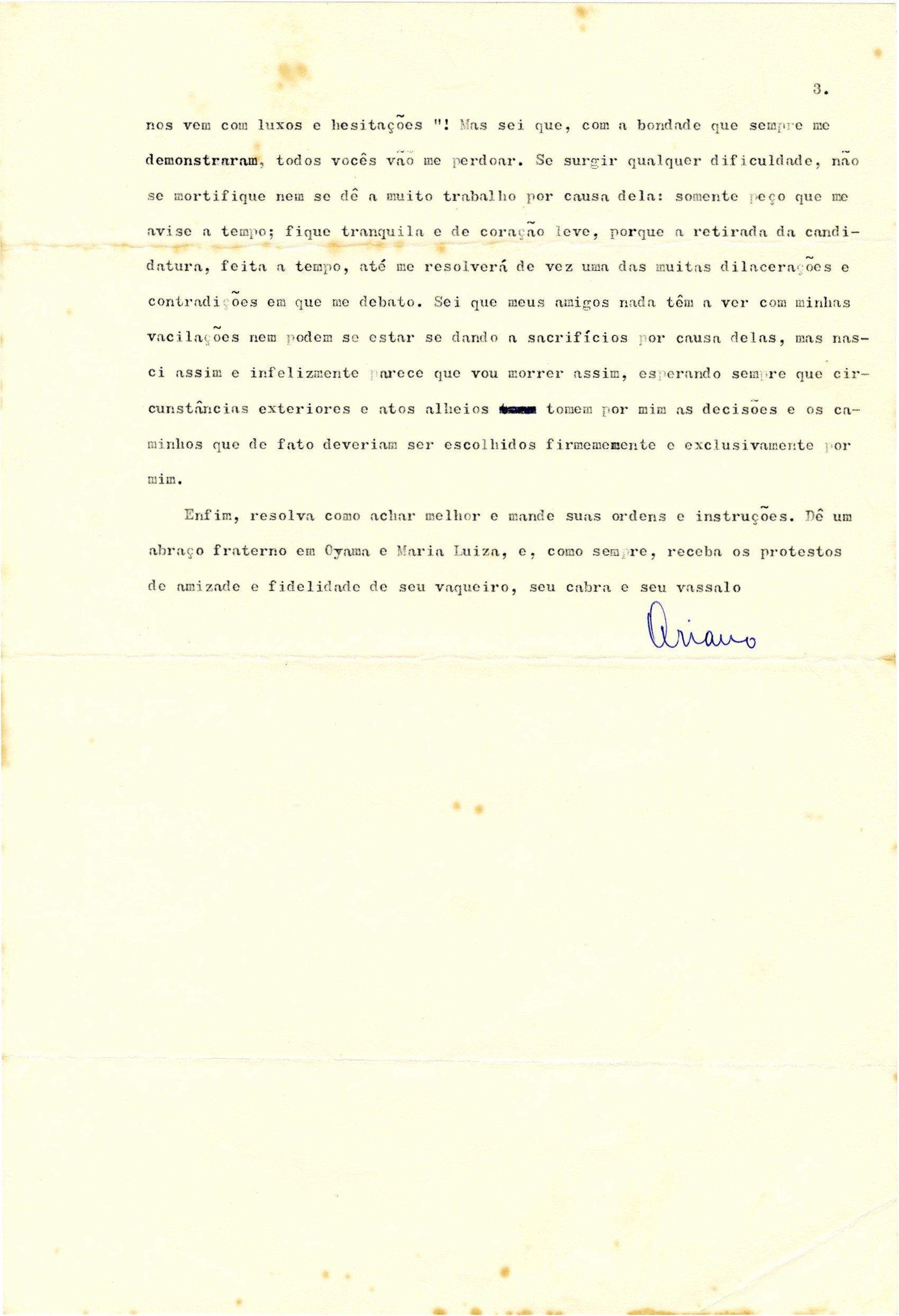 Carta de Ariano Suassuna a Rachel de Queiroz, 12 de março de 1979. Arquivo Rachel de Queiroz/ Acervo IMS