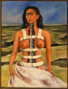 A coluna partida, 1944, por Frida Kahlo. Óleo sobre lienzo montado sobre fibra dura 43 x 33 cm. Museo Dolores Olmedo Patiño, Ciudad de México, México