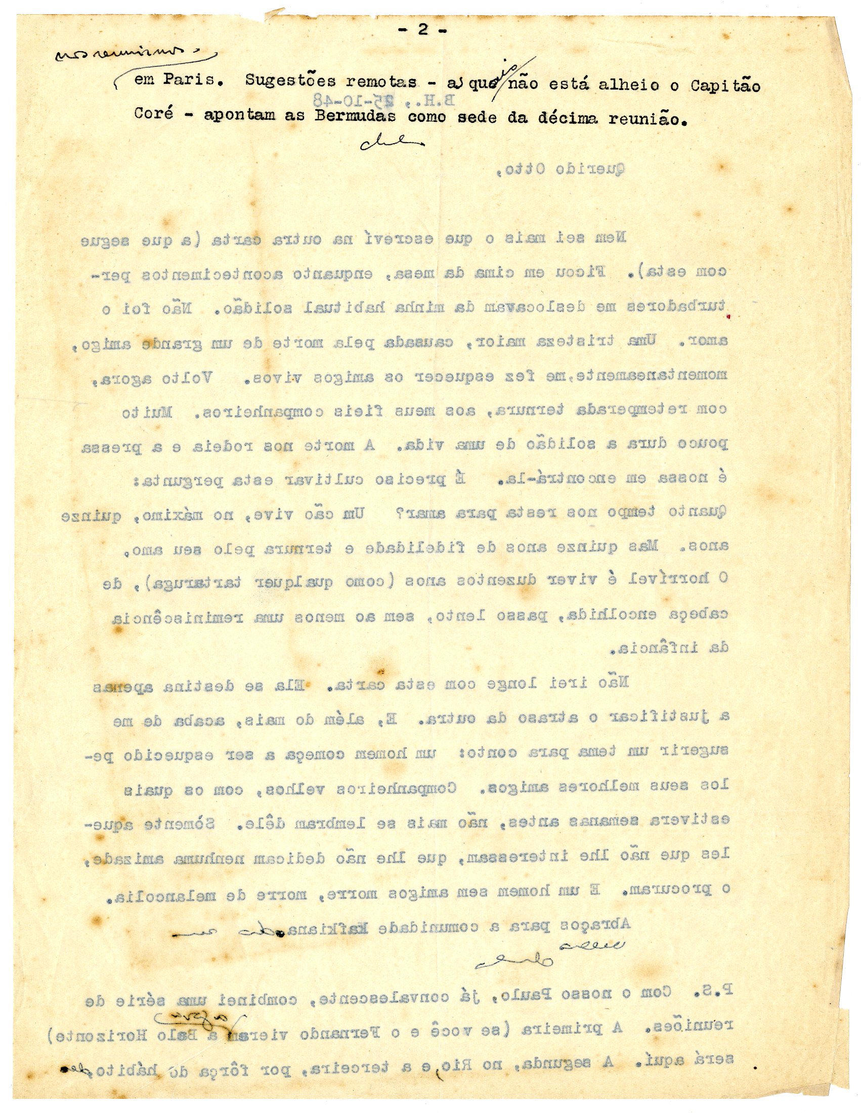 Carta de Murilo Rubião, 25 de outubro de 1948. Acervo Otto Lara Resende/ IMS