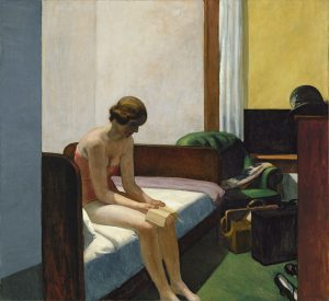 Quarto de hotel, 1931, por Edward Hopper. Óleo sobre tela, 152,4 x 165,7 cm. Museu Thyssen-Bornemisza, Madri