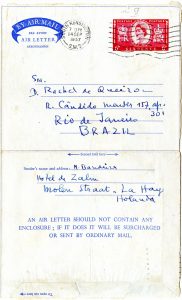 Envelope da carta de Manuel Bandeira a Rachel de Queiroz. Acervo Rachel de Queiroz/ IMS