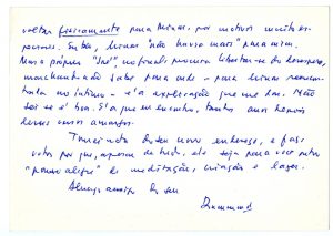 Carta de Carlos Drummond de Andrade, 29 de setembro de 1982. Acervo Francisco Iglésias/ IMS