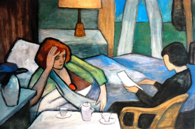 Doente, 1917, por Gabriele Münter. Óleo sobre tela, 93 x 139 cm. Coleção particular