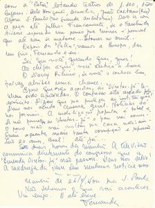 Carta de Fernanda Montenegro, 25 de abril de 1984. Instituto Augusto Boal