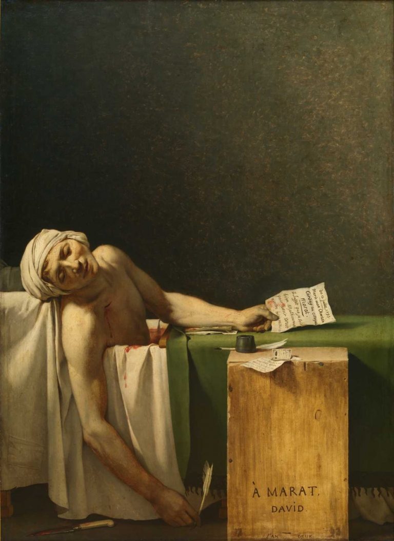 O último suspiro de Marat (A morte de Marat), 1793, por Jacques-Louis David. Óleo sobre tela, 165 x 128 cm. Museus Reais de Belas Artes, Bruxelas